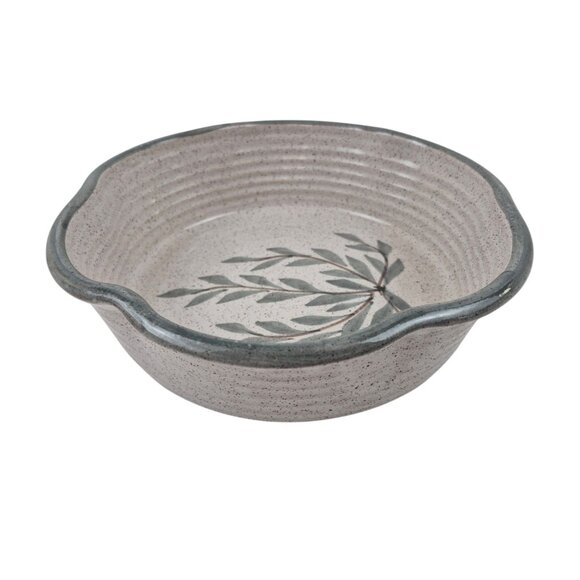 Handcrafted Stoneware Ceramic Bowl Leaf Design Speckled Glossy Finish Rustic - Picture 4 of 10